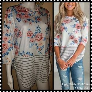 Floral 3/4 Sleeve in silky material & Tshirt material in Stripes